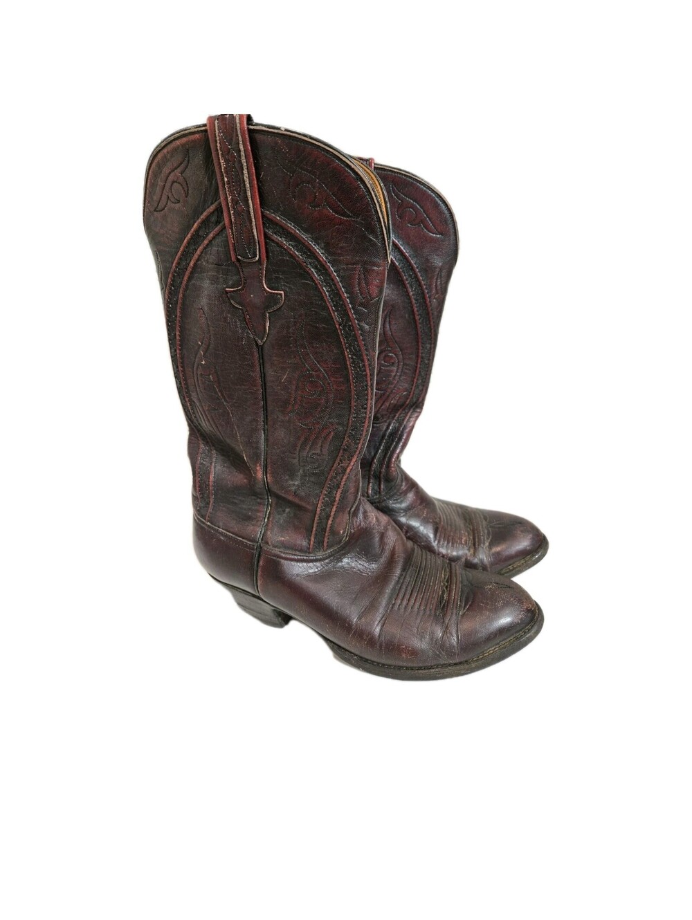 Lucchese Burgundy Wine Cherry  Cowboy Rodeo Boots Mens Size 8 Alligator Vtg 80s